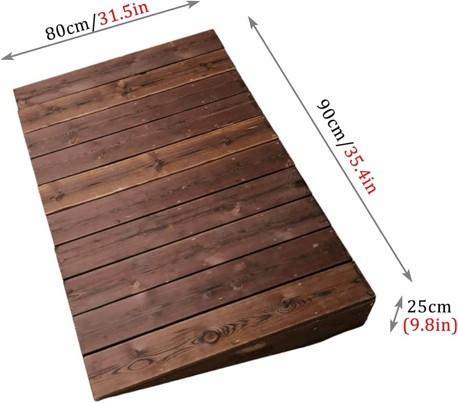Threshold Ramp Driveway 10'/8'/7'/4' Rise Wooden Threshold Ramps for Doorways, Non-Slip Durable Entry Ramp for Home/Garden Step/Sheds Doors(90x80x25cm)