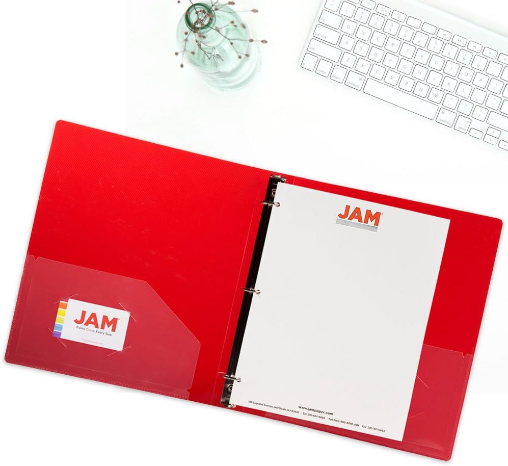 JAM PAPER Plastic 1 inch Binders - Red 3 Ring Binder - Bulk 24/Pack