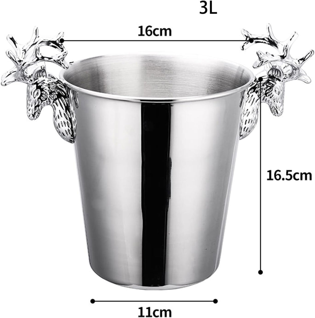 Ice Bucket,Ice Bucket with Lid and Ice Tongs,Ice Buckets for Parties, Rustic Ice Bucket, Deer Head Stainless Steel Ice pails, High-End Decoration, Great for Families, Gatherings, Barbecues,