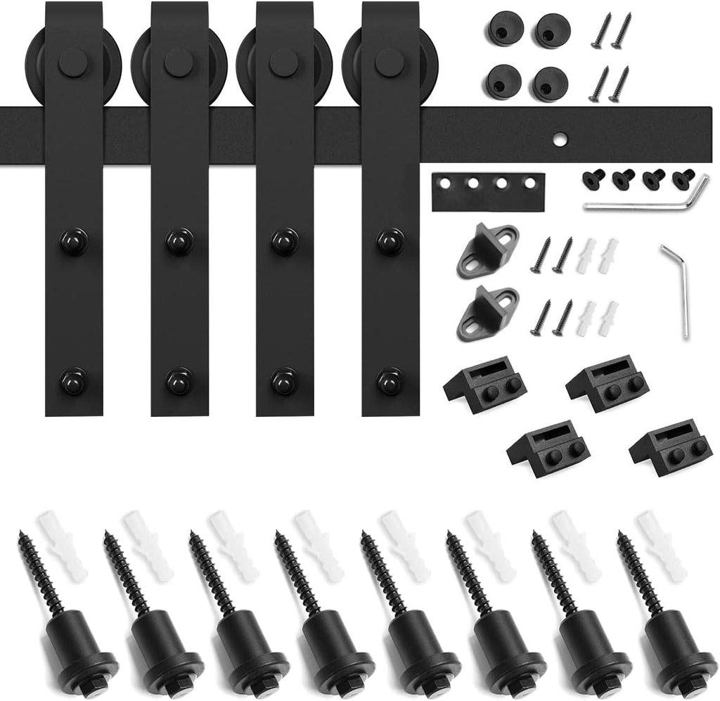 SMARTSTANDARD 11 FT Double Barn Door Hardware Kit, Sliding Door Track-Smoothly and Quietly -Includes Detailed Installation Fit 30'-33' Wide Doorpanel (J Shape Hanger) Black