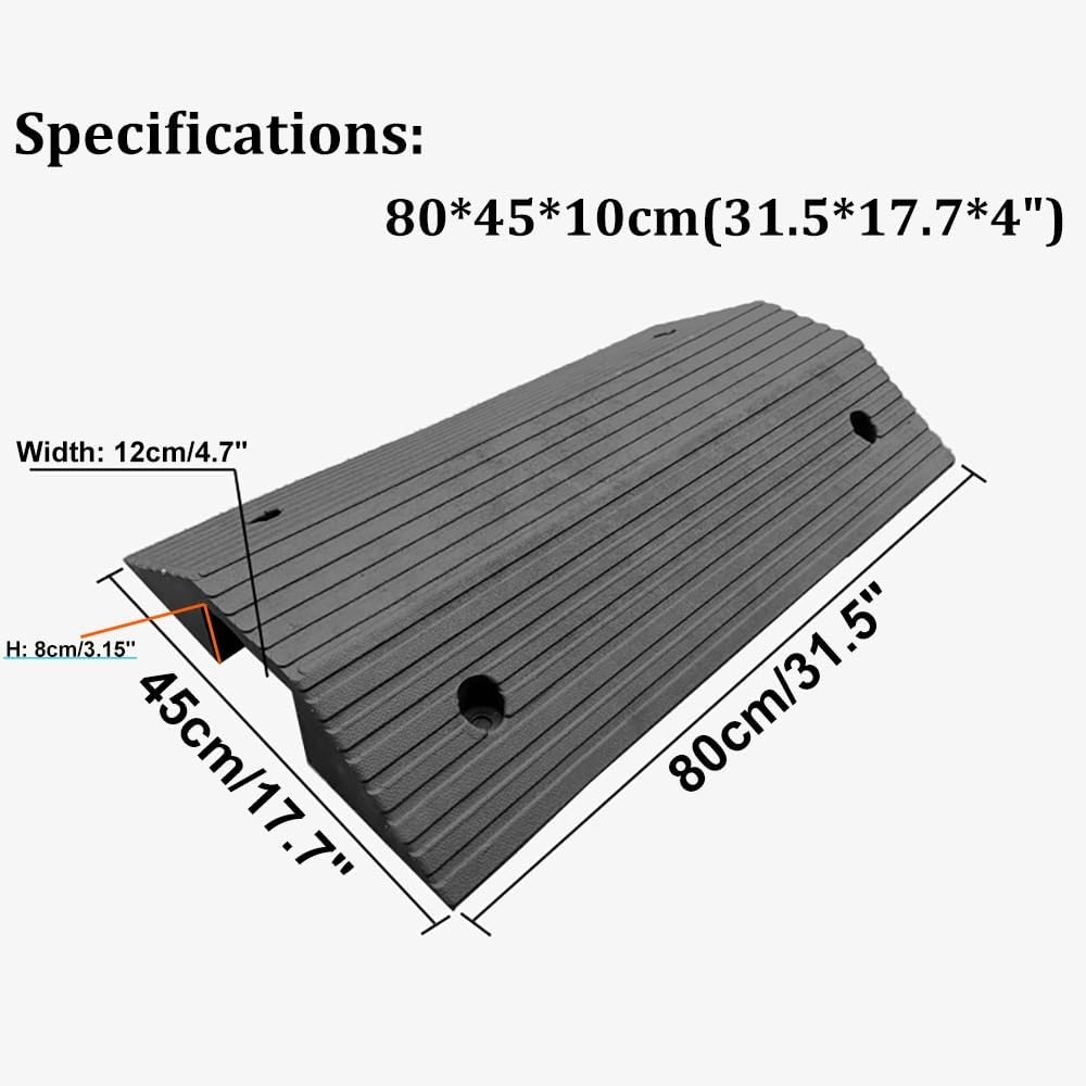 4 Inch Bridge Threshold Ramp Solid Rubber Wheelchair Ramp W/Non-Slip Surface, 3' Rise Driveway Ramps for Doorways, Entry, Walkers, Carts, Scooters(4' Rise/80x45x10cm)