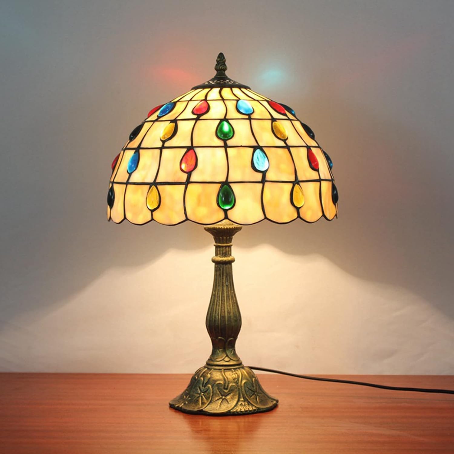 Tiffany Style Lamp Table Top Stained Glass Bedside Lamp,Vintage Nightstand Lamp Night Light Indoor Lighting Decoration Desk Lamp Children's Room Light Bedroom Lamp