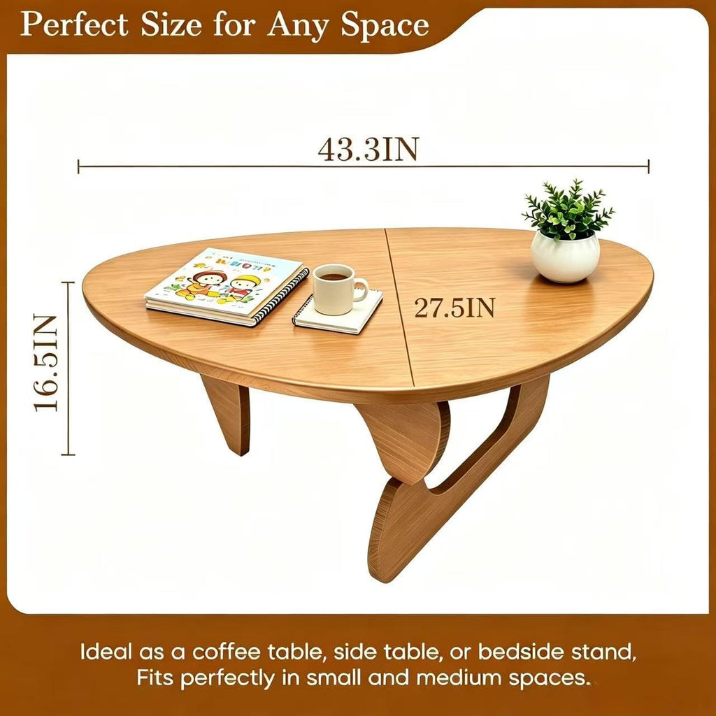 Solid Wood Coffee Table, Mid-Century Modern Triangle Center Table for Living Room, Irregular Natural Wood Tea Table, 43.3' L x 27.5' W x 16.5' H