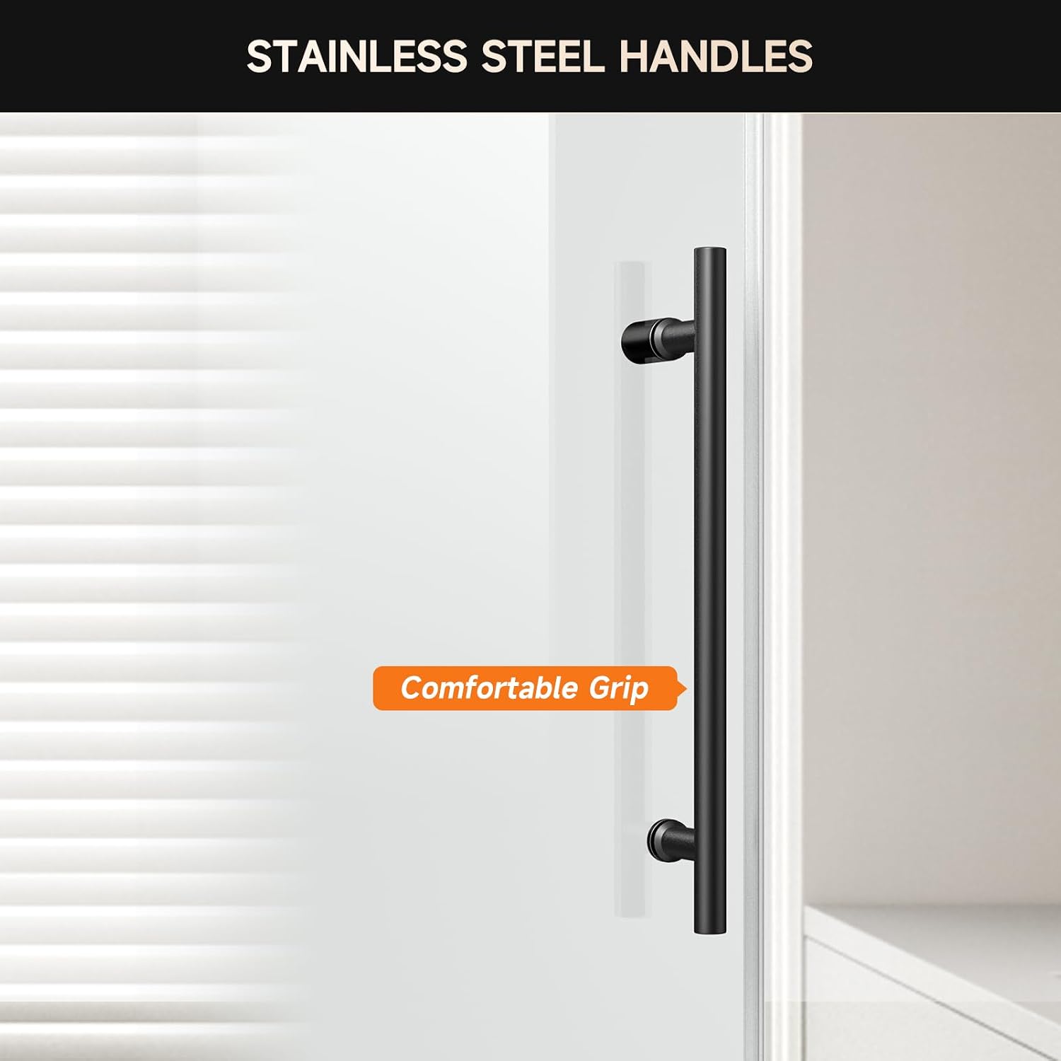 Frameless Shower Door, 56-60' W x 74' H 8mm Single Sliding Shower Door with 5/16' Clear Tempered Glass, Bathroom Glass Door for Walk-in Shower, Black