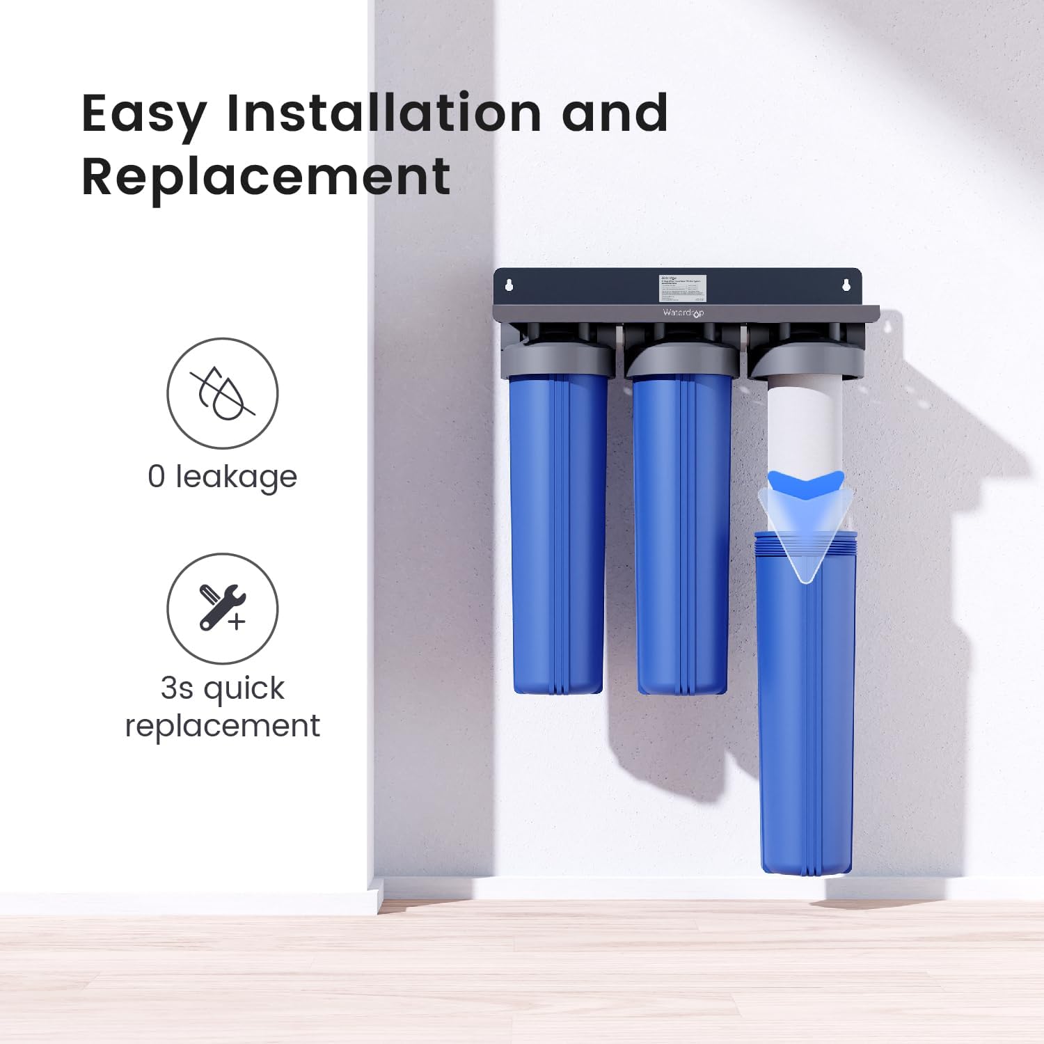 Waterdrop WF20PFC Whole House Water Filter, Compatible with WHF3T-FG, iSpring WGB32BM, Express Water WH300SICS, HQUA WF3-01, Any 20' x 4.5' System, Reduces Iron, Manganese, Chlorine