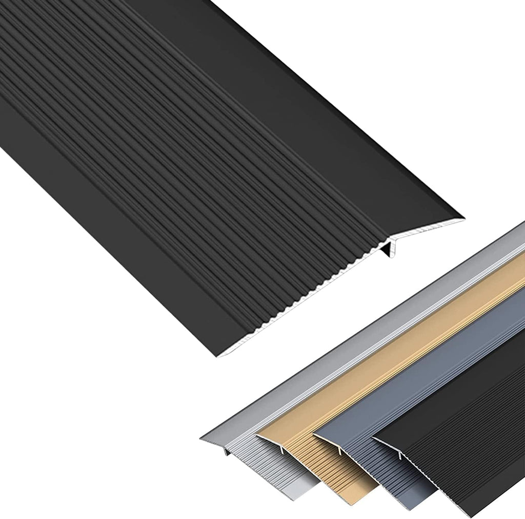 Doorway Uneven Floor Transition Strip, Metal Floor Transition Strip Wood to Tile, Extra Wide 10cm Doorway Thresholds Ramp for Uneven Floors, Non-Slip Reducer Flute with Groove ( Color : Black , Size :