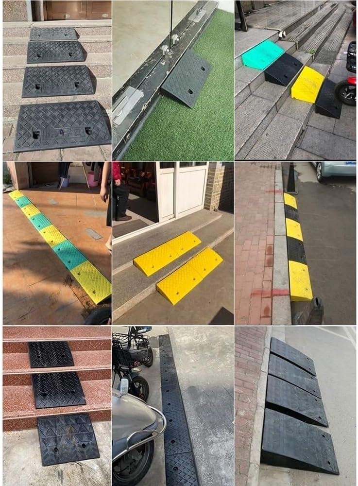 Zanotva 2 Pack Rubber Curb Ramp，2' 3' 4' 5' Rise Threshold Ramp for Wheelchair Driveway Scooters Stairs(Green,19x10.6x3.9in)