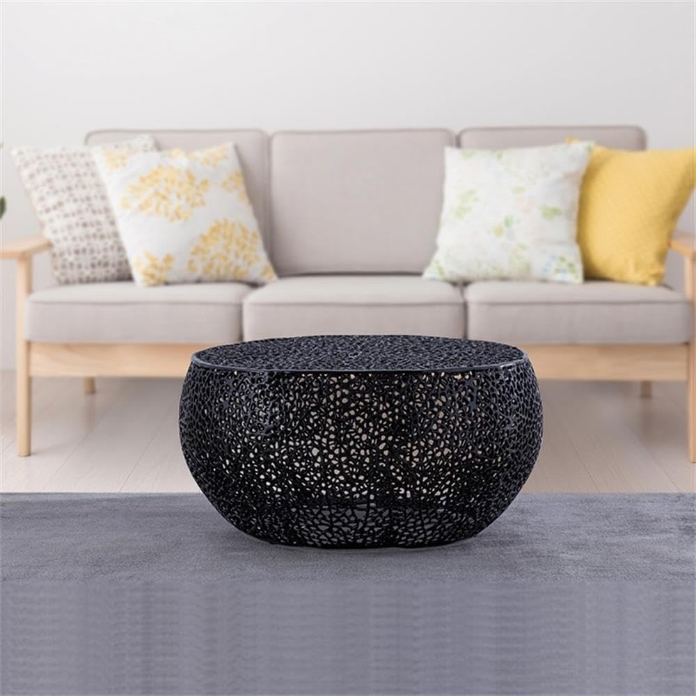 Pemberly Row Round Coffee Table, 32' W x 32' D x 16' H, Durable Aluminum Construction, Black Finish, Modern Style Living Room Table with Versatile Design and Functional Surface
