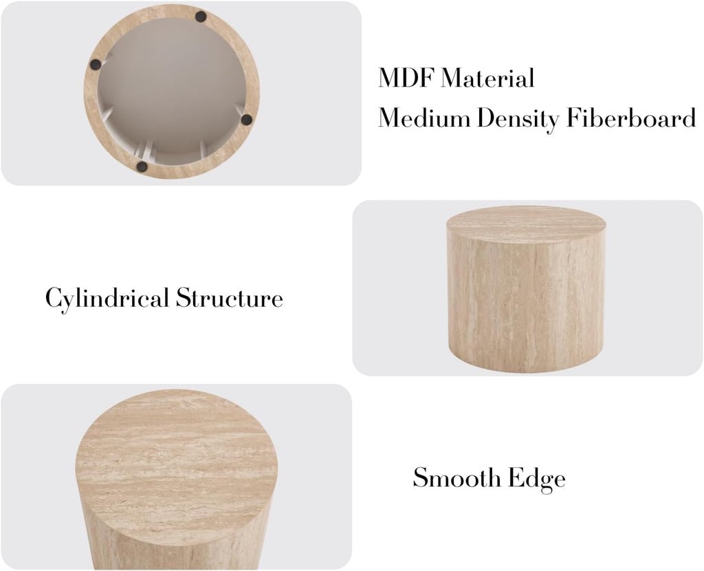 EALSON Nesting Coffee Tables Set of 2 Farmhouse Small Round End Tables Modern Circle Side Table Drum Table for Living Room/Small Spaces/Bedroom/Balcony, No Assembly, Travertine