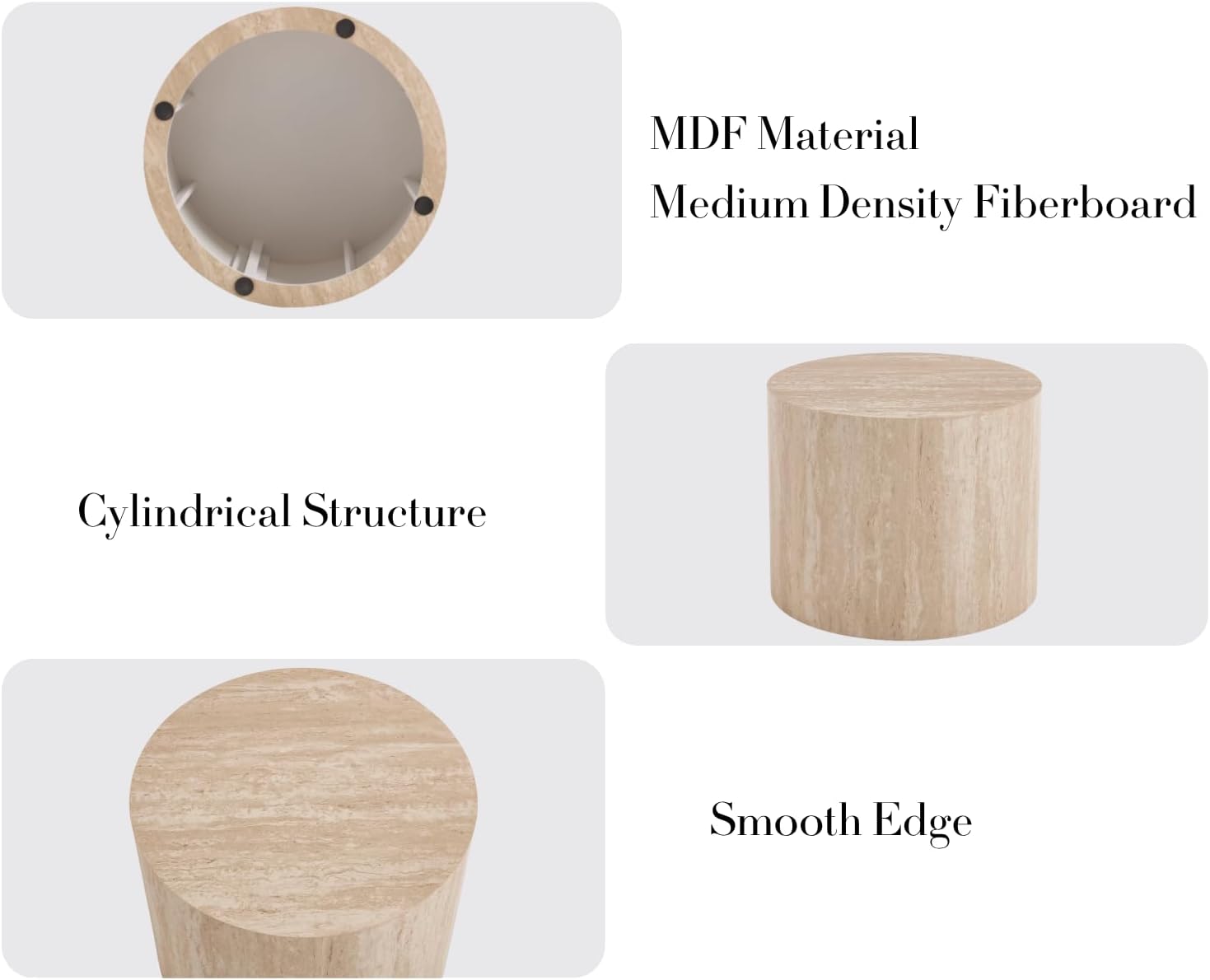 EALSON Nesting Coffee Tables Set of 2 Farmhouse Small Round End Tables Modern Circle Side Table Drum Table for Living Room/Small Spaces/Bedroom/Balcony, No Assembly, Travertine