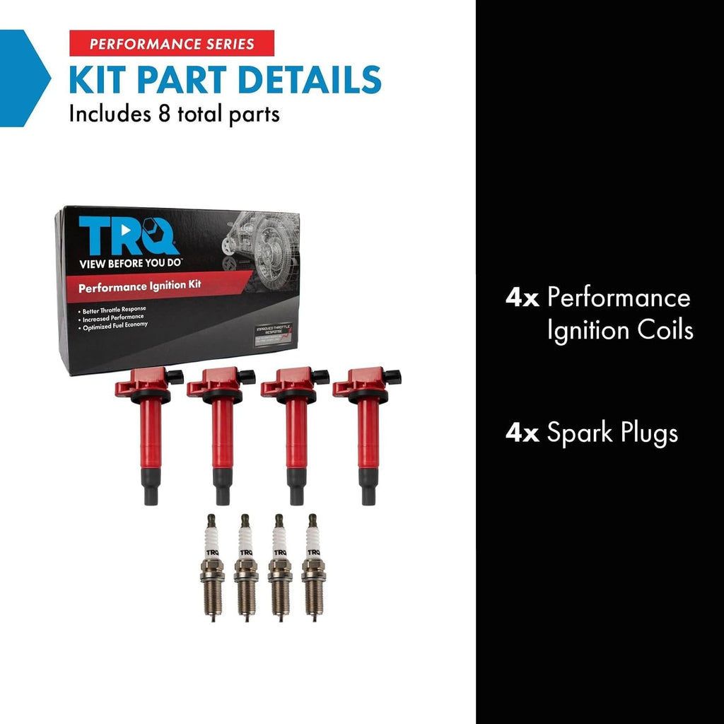 TRQ Ignition Coil & Spark Plug Kit Iridium 8 Piece Compatible with 2001-2009 Toyota Prius 2012-2019 Toyota Prius C 2007-2018 Yaris 2000-2005 Echo 2004-2006 Scion xA xB