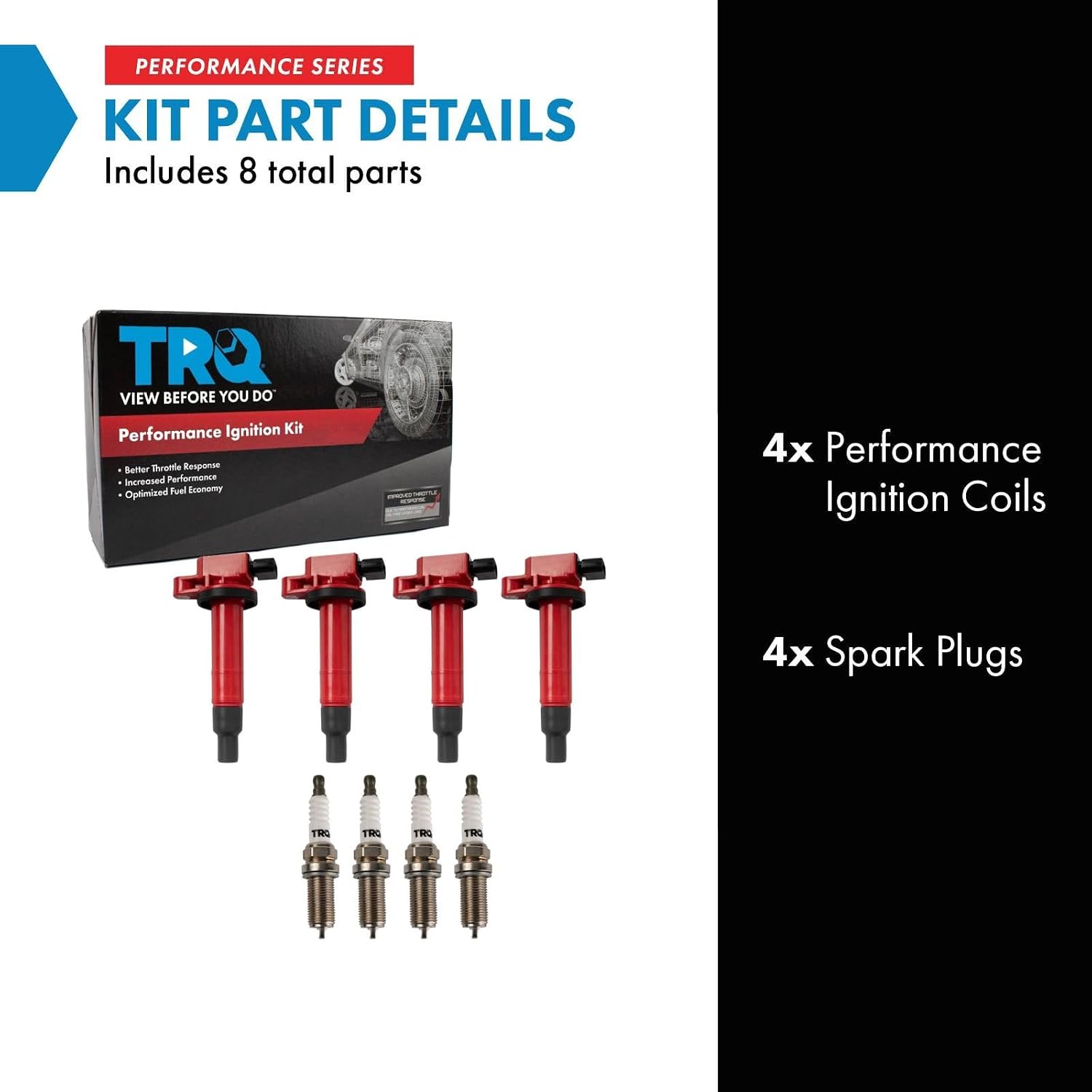 TRQ Ignition Coil & Spark Plug Kit Iridium 8 Piece Compatible with 2001-2009 Toyota Prius 2012-2019 Toyota Prius C 2007-2018 Yaris 2000-2005 Echo 2004-2006 Scion xA xB