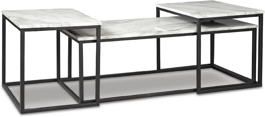 Signature Design by Ashley Donnesta Contemporary 3-Piece Table Set, Includes Coffee Table and 2 End Tables , Black & White