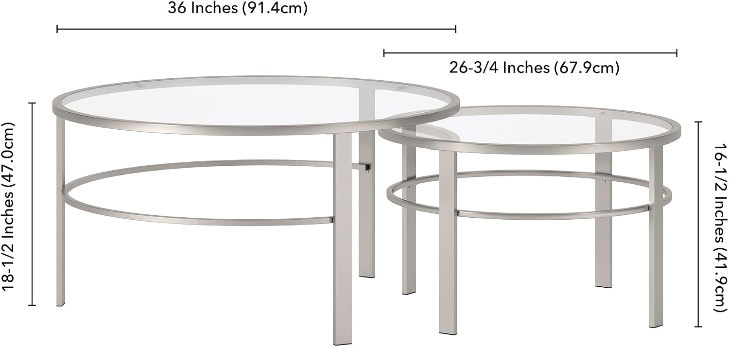 Henn&Hart Round Nested Coffee Table in Satin Nickel, Modern coffee tables for living room, studio apartment essentials, 36' Wide