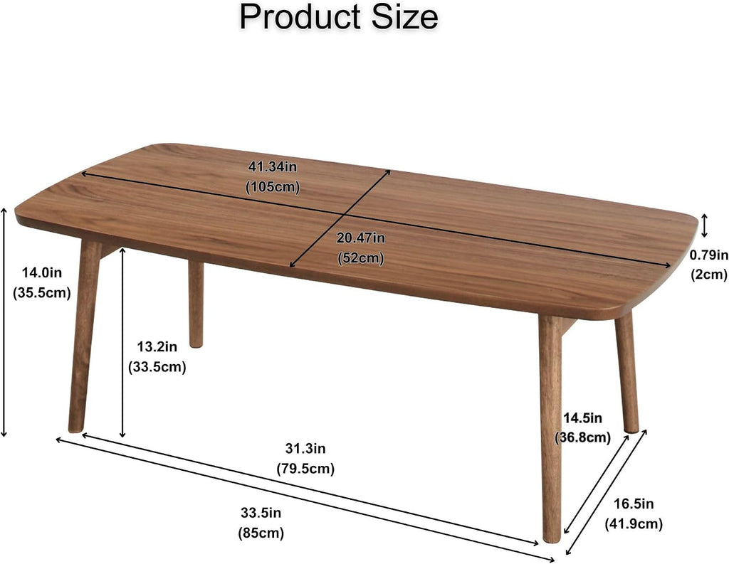 AZUMAYA Folding Legs Table W41.3 x D20.5 x H14.0 Inches Natural Walnut and Rubber Wood Material Home and Living Coffee Table Walnut Wood Color TAC-229WAL