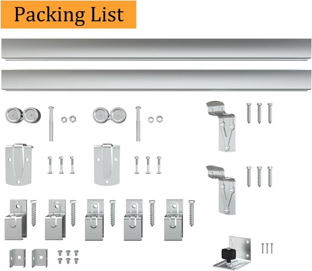 8FT Box Rail Exterior Barn Door Hardware Kit, Sliding Heavy Duty Barn Door Track, Wall Mount Barn Door Hardware with 5 Track Brackets(Silver)
