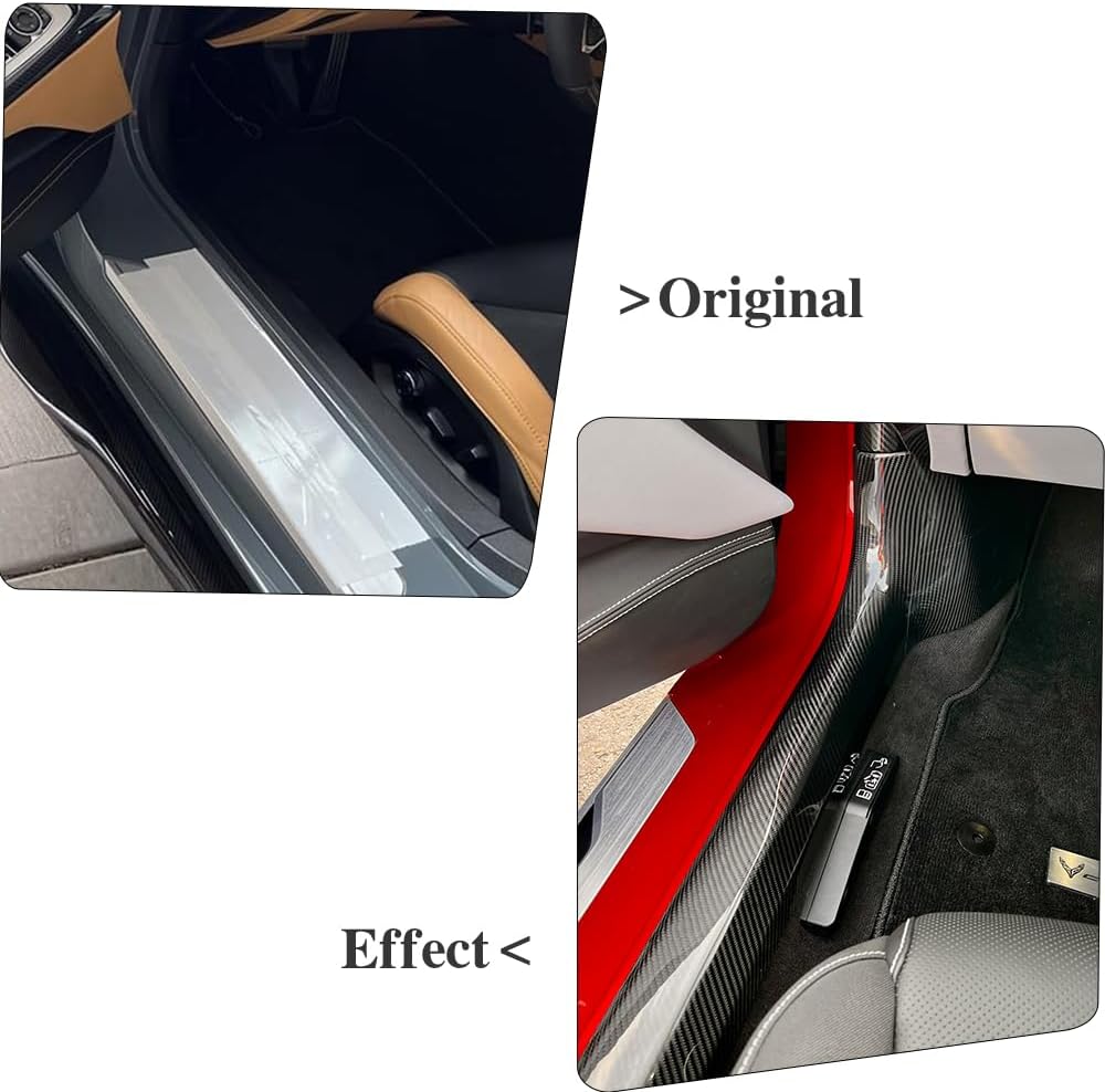 Jogon Genuine Carbon Fiber Door Sill Cover Trim for Corvette C8 Stingray Z51 Z06 Coupe HTC 2020 2021 2022 2023 2024 Inner Door Threshold Sill Protector