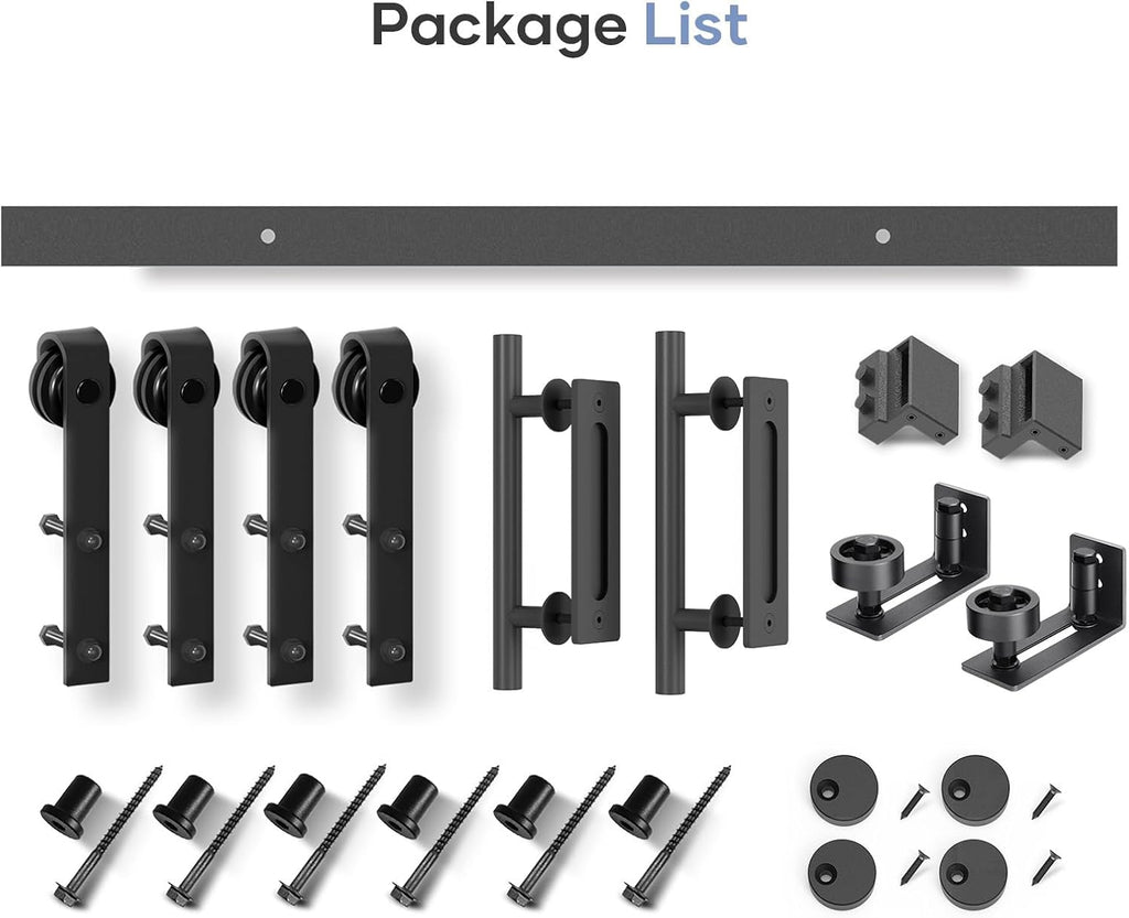 EaseLife 8 FT Double Sliding Barn Door Track and Handle Hardware Kit,Basic J Pulley,Slide Smoothly Quietly,Easy Install (8FT Track Kit for 20'~24' Wide Double Door)