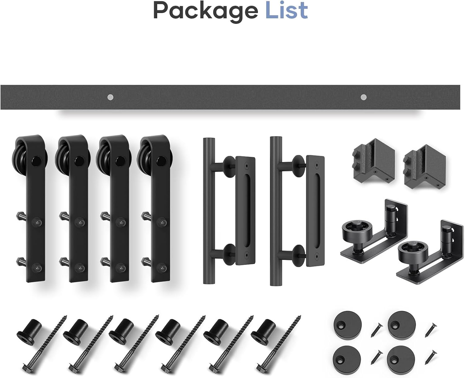 EaseLife 8 FT Double Sliding Barn Door Track and Handle Hardware Kit,Basic J Pulley,Slide Smoothly Quietly,Easy Install (8FT Track Kit for 20'~24' Wide Double Door)