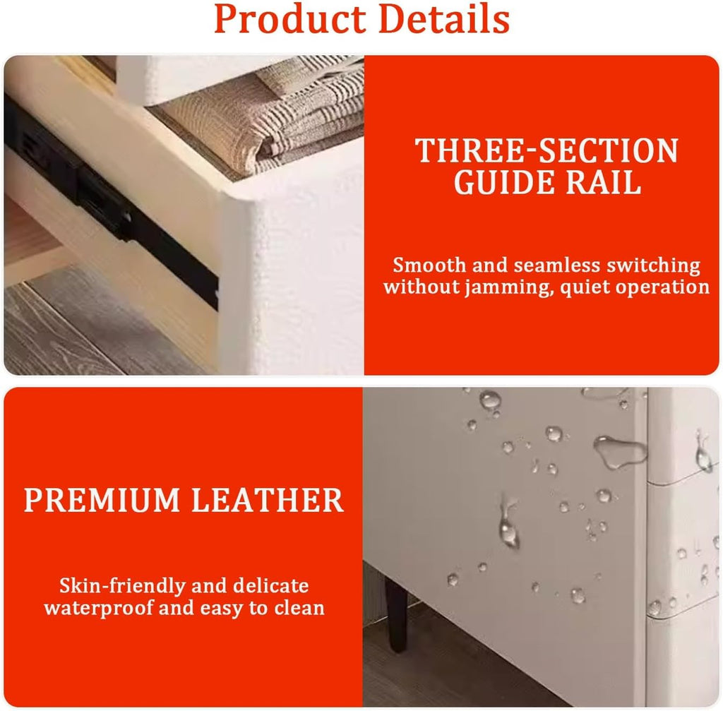 Narrow Nightstand, Smart Nightstand with Fingerprint Locks & Wireless Charging, Tempered Glass Tabletop for Valuables