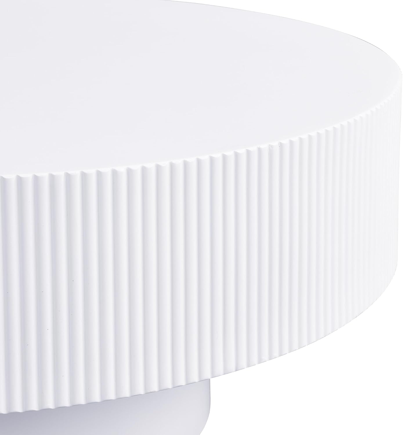 SOFTSEA Round Coffee Table for Living Room, Modern Drum Center Table, Fluted Side Table with Sturdy Base for Bedroom, Office, Apartment, 31.5'L x 31.5W x 13.7'H, White