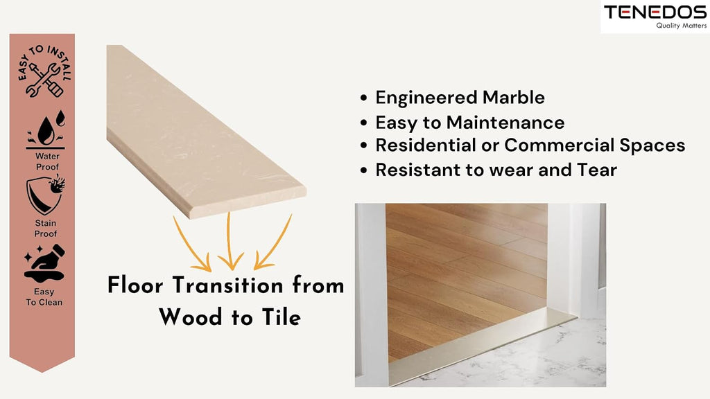 Tenedos Threshold Shower Curb Custom Cut Size Crema Beige Engineered Marble Stone Polished Doorway Floor Transition Tile for Bathroom Vanity Backsplash, Window Sill, Niche (Thickness 5/8)