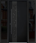 VDOMDOORS Front Exterior Prehung Steel Door/Deux 6078 Black Enamel / 2 Side Exterior Windows Sidelites/Entry Metal Modern Painted W12+36+12' x H80 Right Hand Inswing