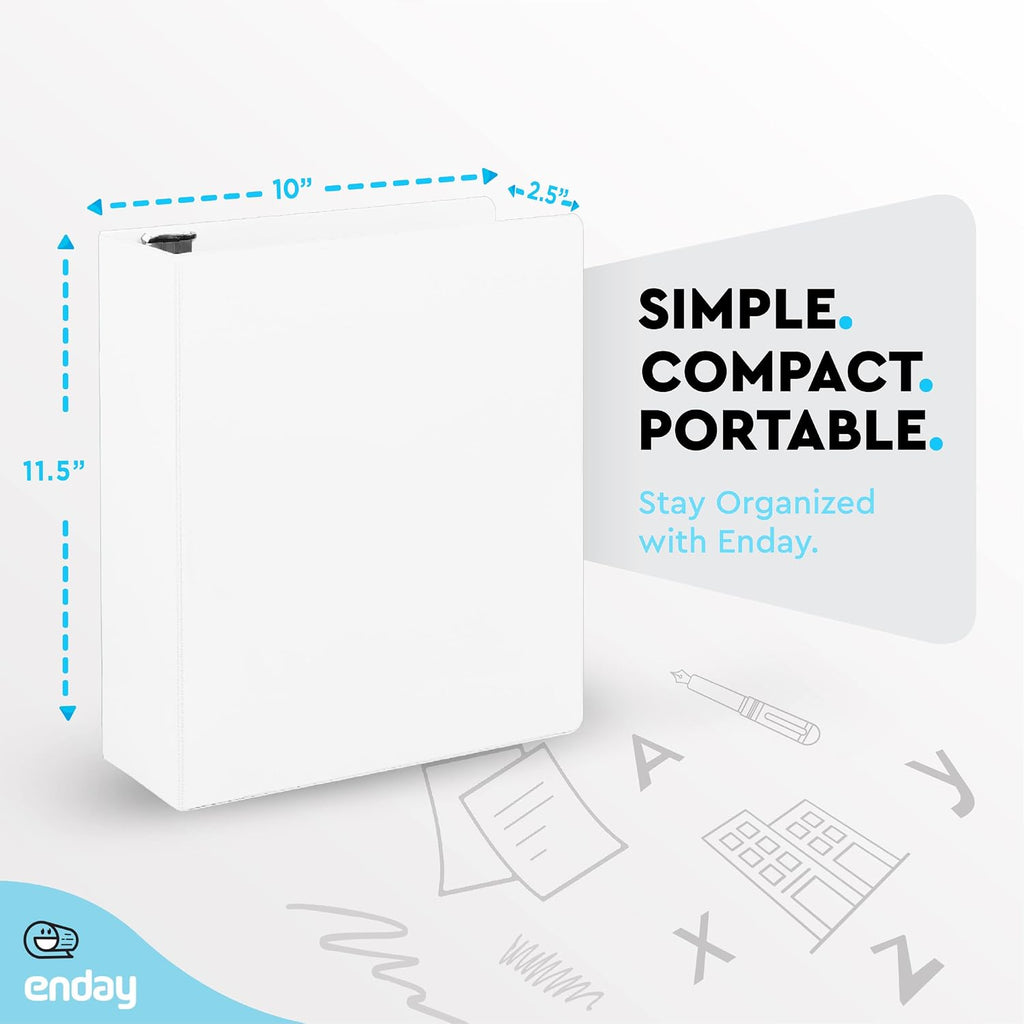 2 Inch Binders 3 Ring, White 2 Inch Round Ring Binder with Clear View Cover & 2 Inside Pockets, School Supplies Binders (24 PC) – by Enday