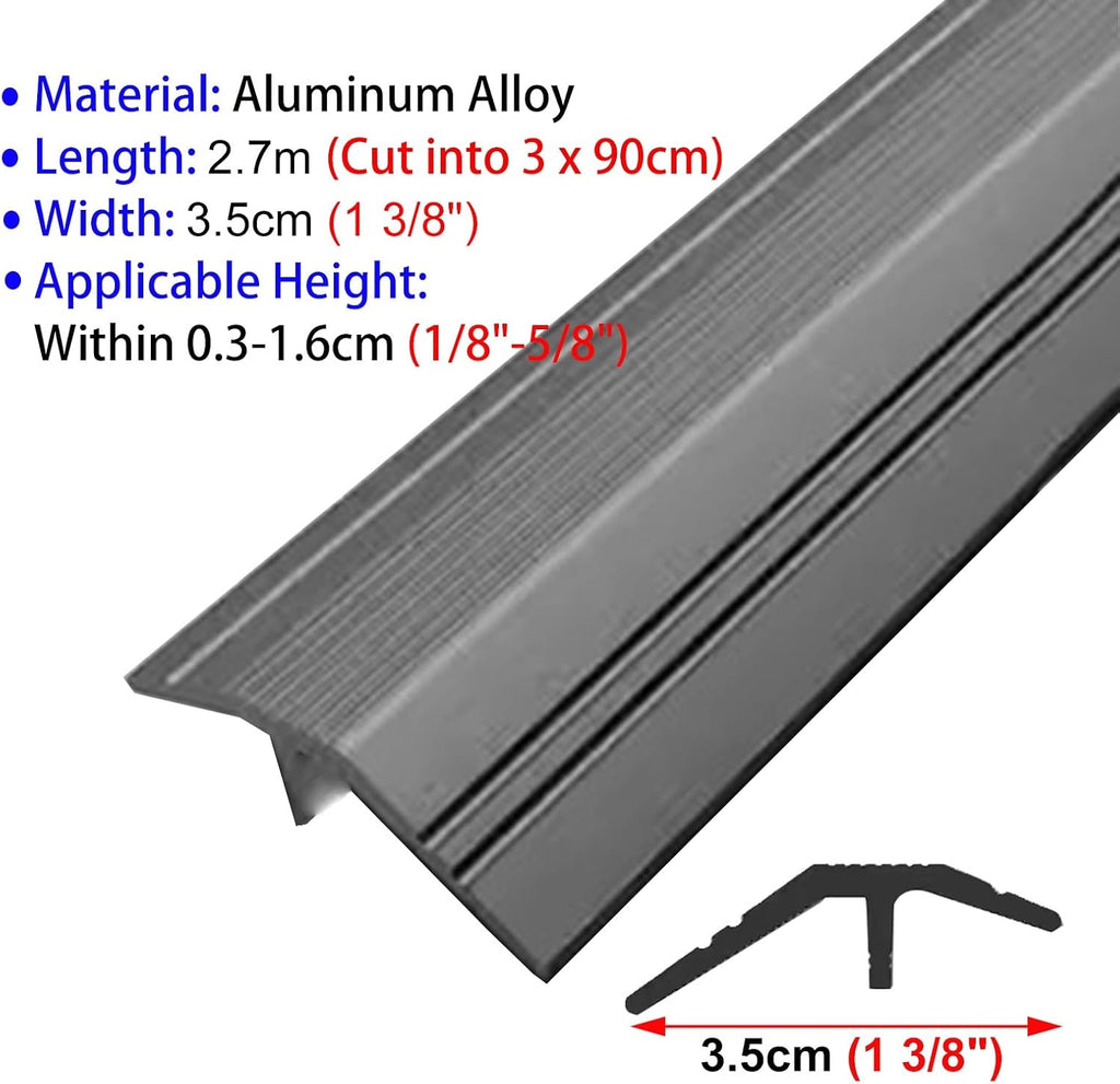 Floor Transition Strip Aluminum Alloy Threshold Divider Strip, Tile to Wood Edge Trim Bars, Connection Flooring Gap Decoration Covering, Doorways Threshold Reducer(Black)