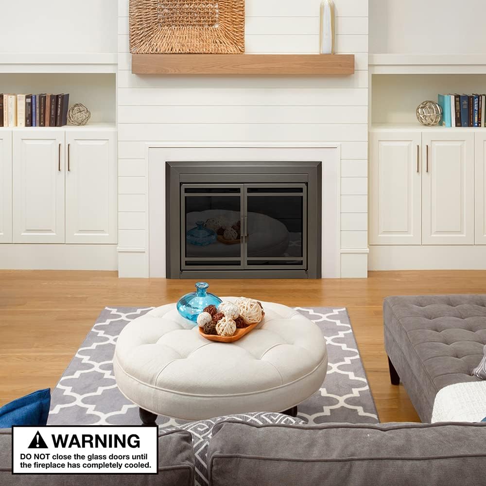 UniFlame - Kendall - Cabinet-Style Fireplace Doors with Smoke Tempered Glass (Color: Gunmetal, Size: Small - Fits Opening 30in to 37in W x 22.5in to 29.5in H)