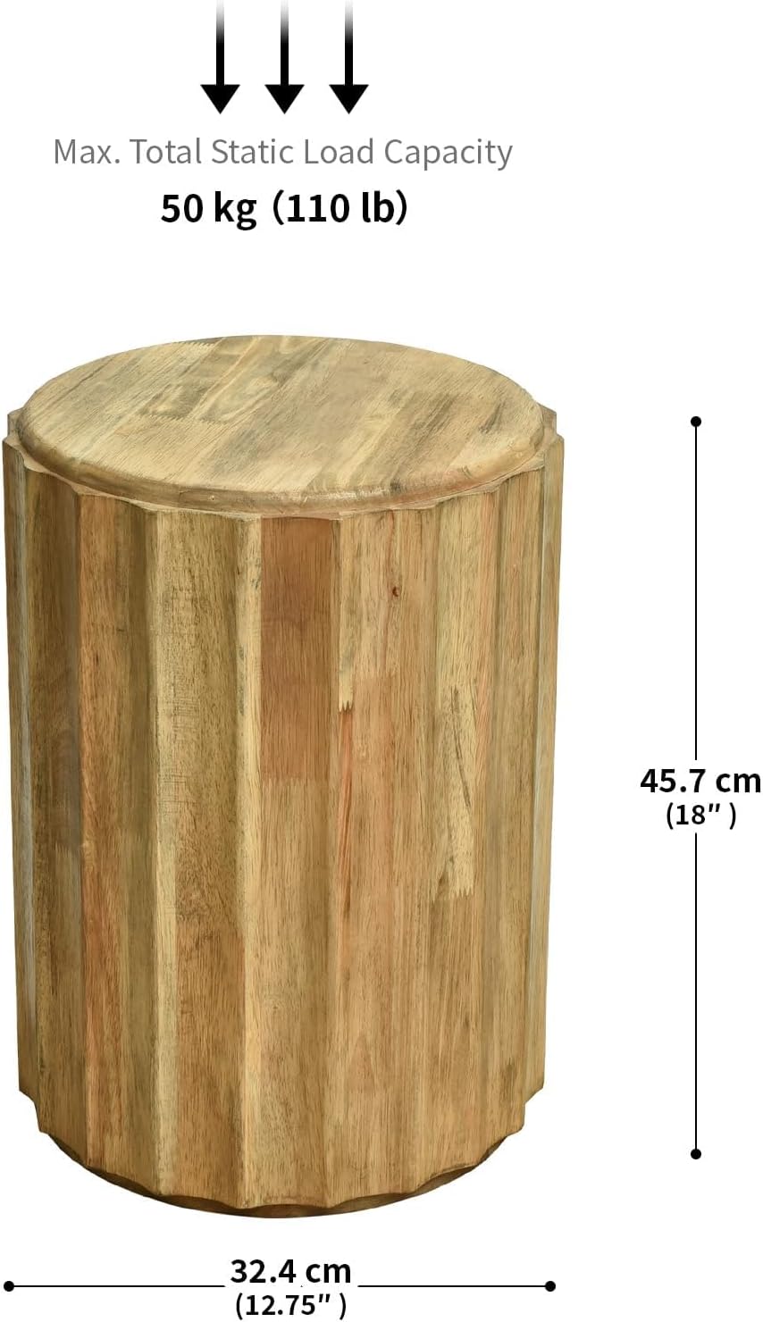 Round Side Table,Coffee Table with for Small Space,Fully Assembled End Table with Gold Geometric Design & Wave Pattern,Nightstand for Living Room,Bedroom,Office,18 Inch (Wavy Natural Wood)