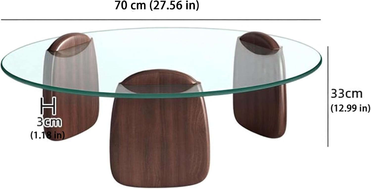 EASYSOUL Modern Round Coffee Table with Glass Top, 27.56' D x 27.56' W x 14.69' H, Circular Tea Tables for Living Room Home Office Industrial Cocktail Tables (Walunt-Clear Glass/27.56')