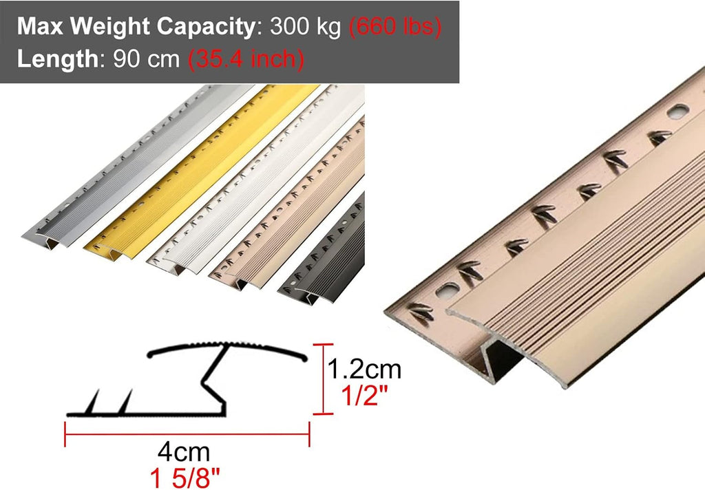 Carpet to Wood Floor Transition Strip - Metal Z Molding Doorway Threshold Edging Trim for Tile and Hardwood Flooring - Cuttable Design for Easy Installation