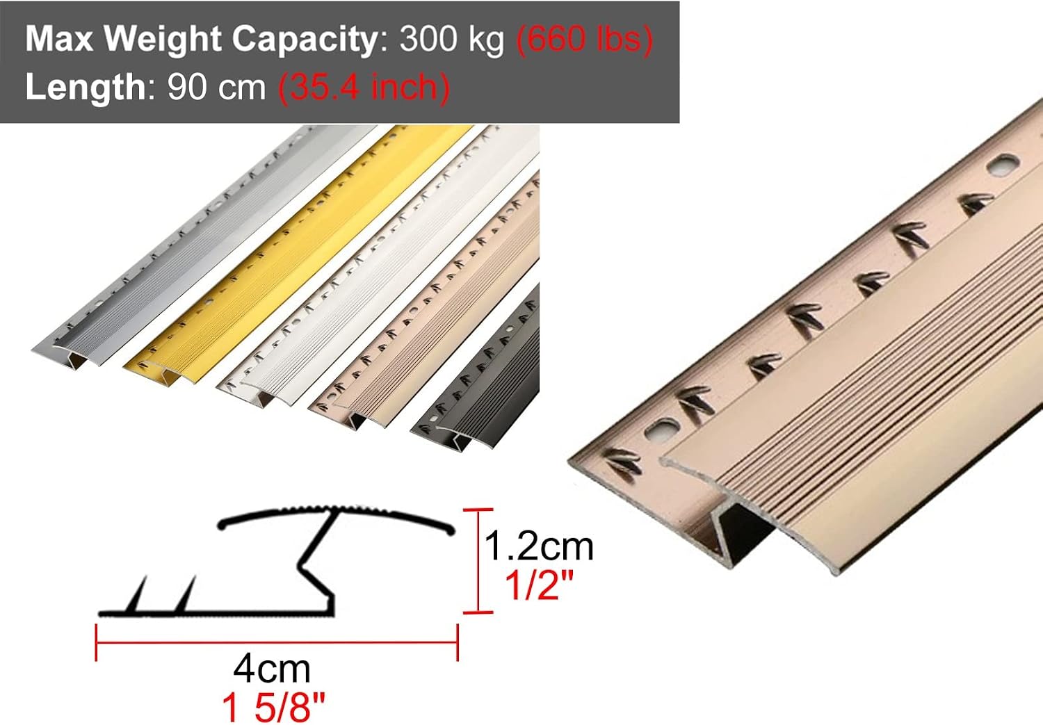 Carpet to Wood Floor Transition Strip - Metal Z Molding Doorway Threshold Edging Trim for Tile and Hardwood Flooring - Cuttable Design for Easy Installation
