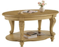 LKTART Round Coffee Table, 42' Oval Coffee Table with Storage, Victorian Center Table with Carved Legs, 2-Tier Cocktail Table for Living Room, Antique Natural