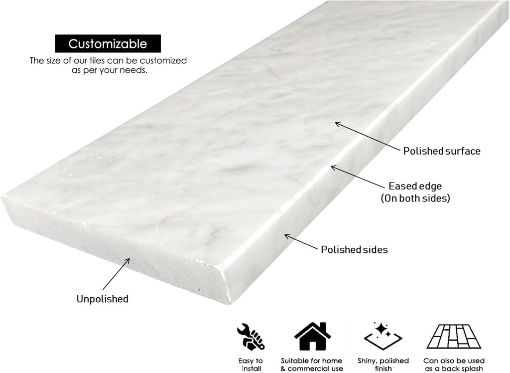 Tenedos 6x60 Marble Threshold Shower Curb Italian Carrara Bianco Greyish Floor Transition Tile (Saddle) Polished for Doorway, Bathroom Vanity Backsplash, Window Sill