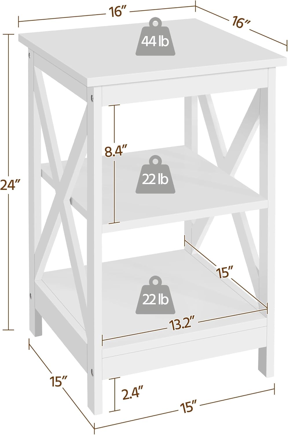 Topeakmart Modern Wood 3-Piece Table Set - Includes 1 Coffee Table w/Shelf & 2 x 3-Tier X Shape Sofa Side End Tables, Living Room Accent Furniture, White