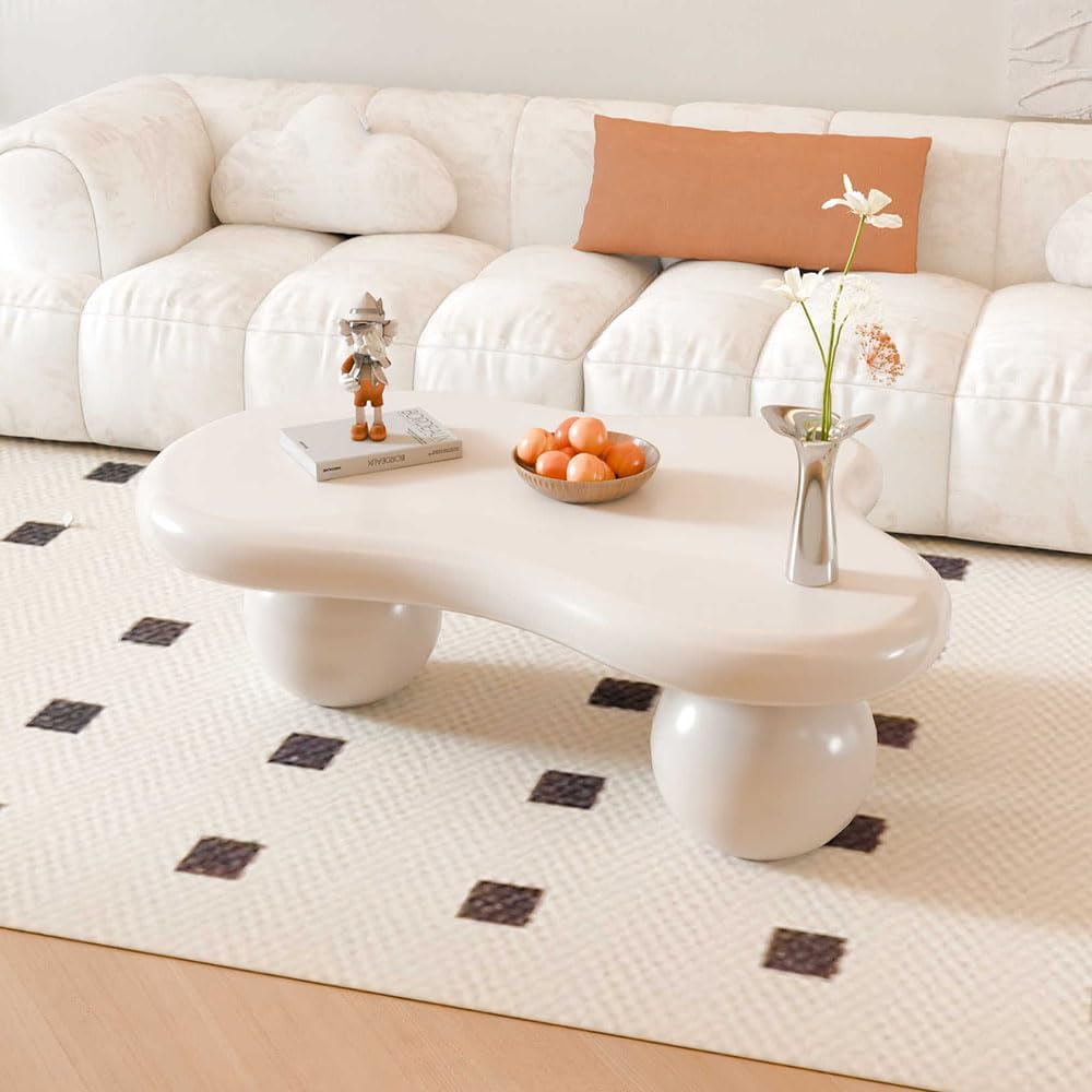 Cloud Coffee Table for Living Room Modern Irregular Coffee Table Asymmetrical Unique Center Table (C White 46in)
