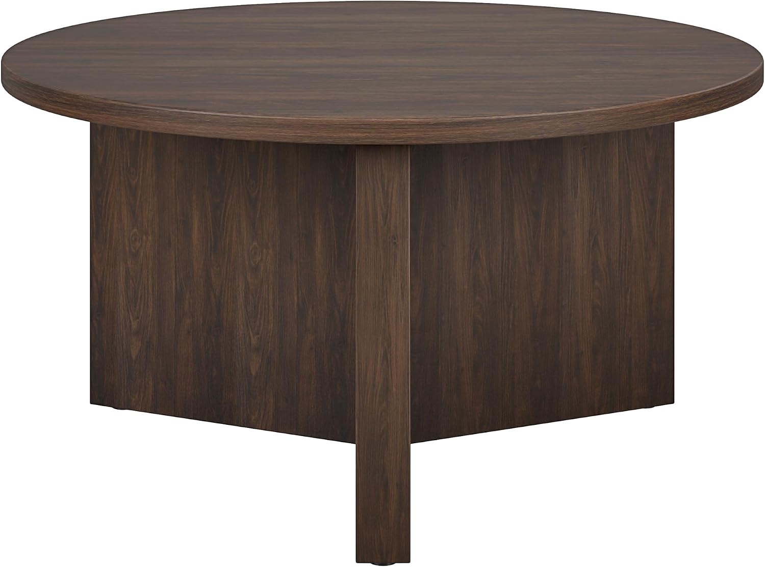 Henn&Hart 32' Round Pedestal Coffee Table for Living Room, Family Room, Office, or Apartment, Rich Brown