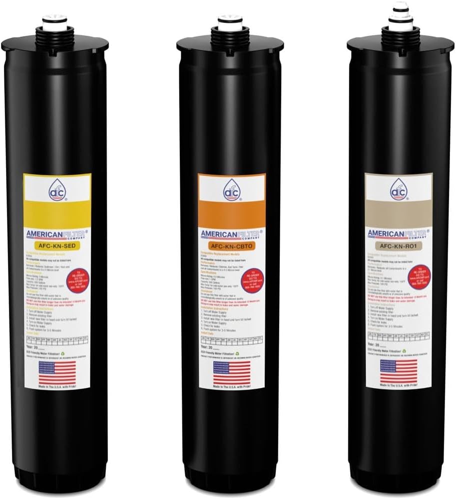 American Filter Company® Brand # AFC-KN-YOI Water Filter, Compatible with Kinetico® K5 systems, Cartridge set (Part # 9309A, 9306B & 9428A) Yellow/Orange/Ivory - 6 Month Pack