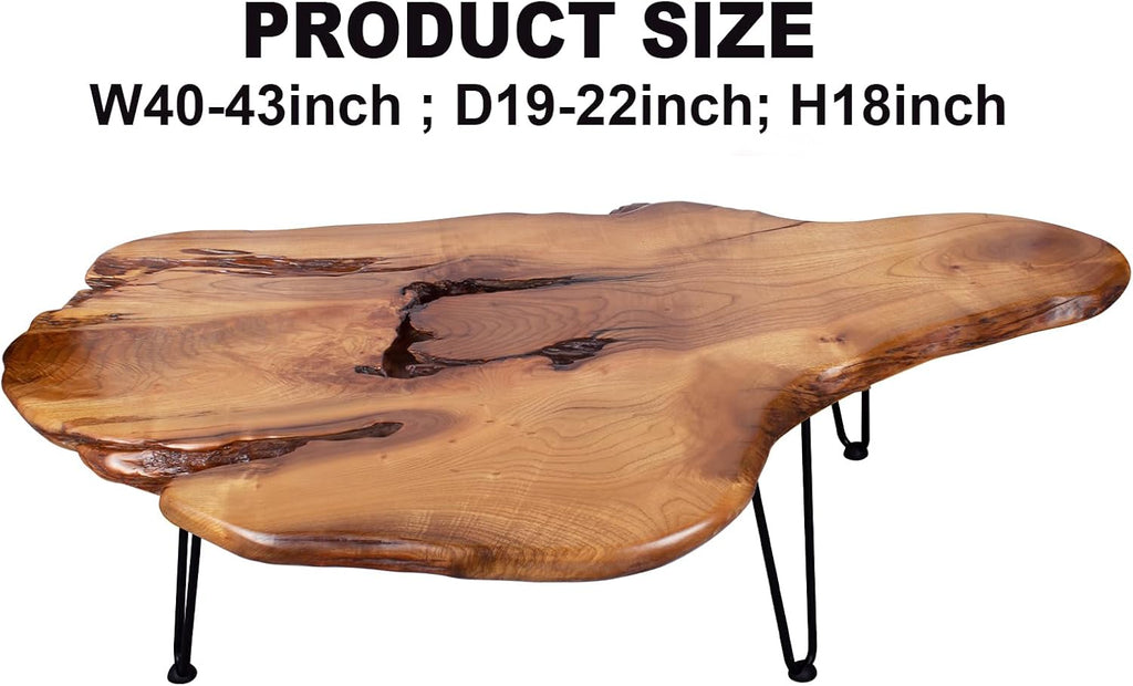 BTEOBFY 14-Inch Live Edge Coffee Table - Handcrafted Solid Wood Side Table with Metal Hairpin Legs - Unique Organic Shape End Table for Living Room, Rustic Boho & Modern Farmhouse Decor