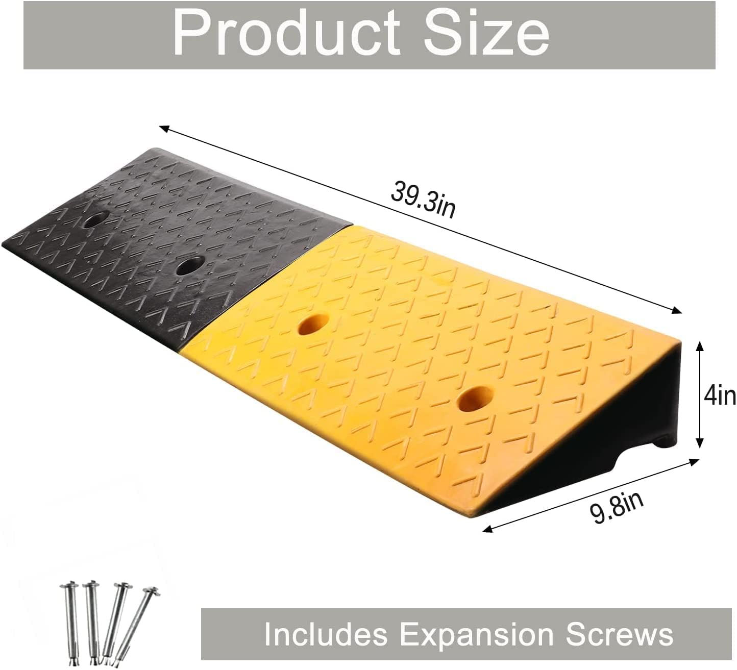 Rubber Curb Ramp 4' Rise, Threshold Ramps for Doorways, Door Ramps with Non-Slip Textured Surface, Driveway Ramp for Wheelchair Trucks Cars Motorhome Forklifts (39.3x9.8x4 Inch)