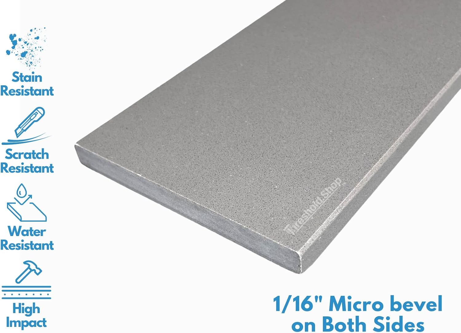 Custom Size | Concrete Gray Engineered Marble Threshold | Shower Curb Top for Schluter Kerdi Board, Tile Redi Shower Pan System, Backsplash, Jambs, Fireplaces