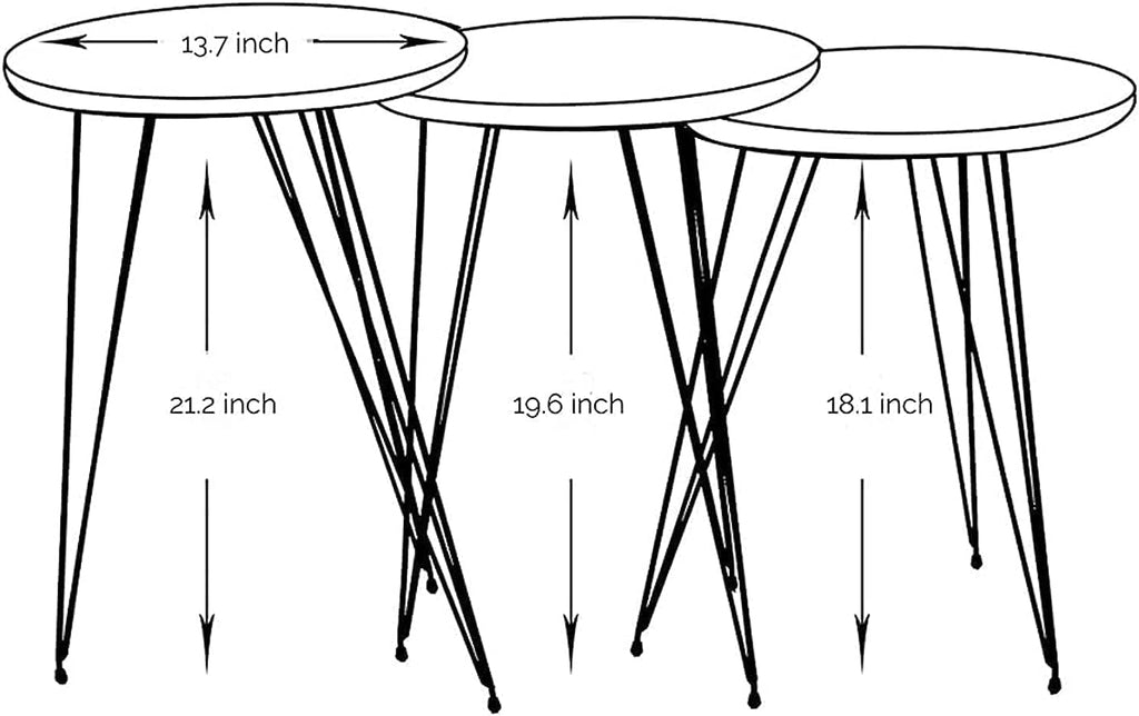 Set of 3 Grey Marble Nesting End Tables Round Wood Stacking Coffee Side Accent Table with Metal Legs for Living Room, Home Office, Nightstands for Bedroom