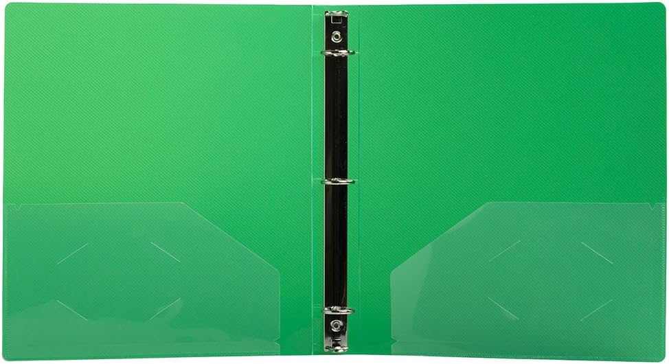 JAM PAPER Plastic 1 inch Binders - Green 3 Ring Binder - Bulk 24/Pack