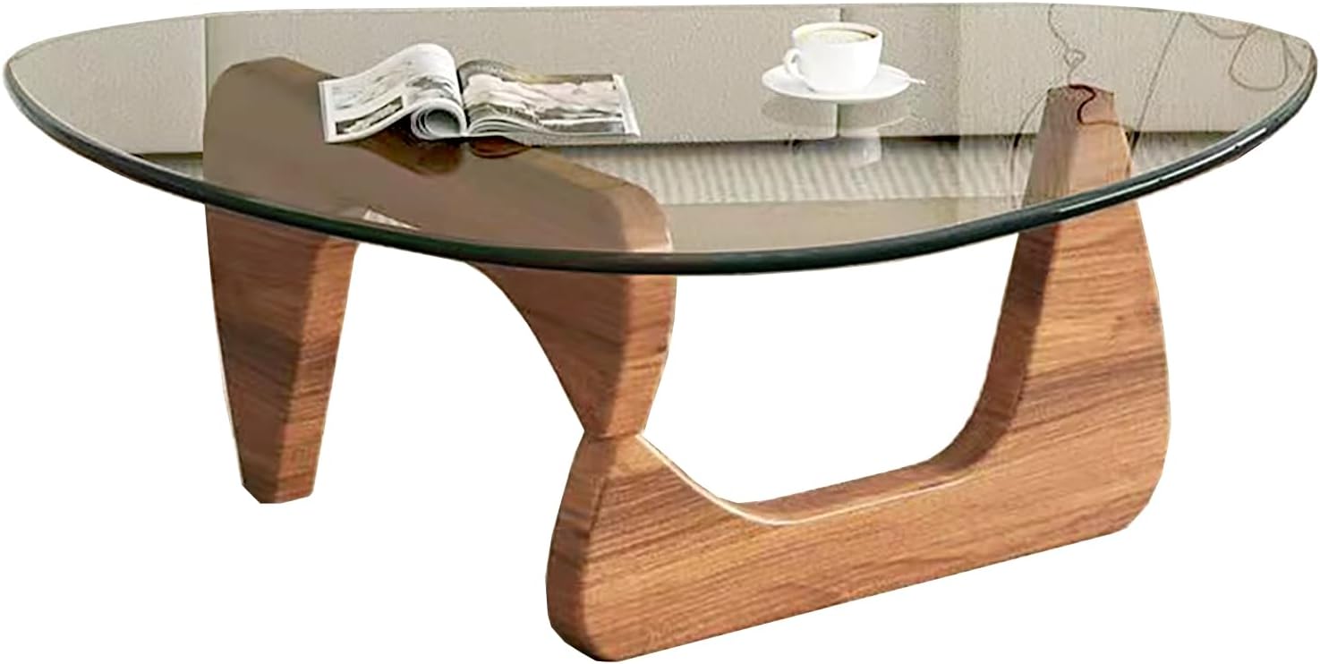 Modern Glass Coffee Table for Living Room, Mid Century Coffee Table, Small Coffee Tables, Suitable for Bedroom Living Room Reception Office Tables (Walnut/Transparent, Medium)