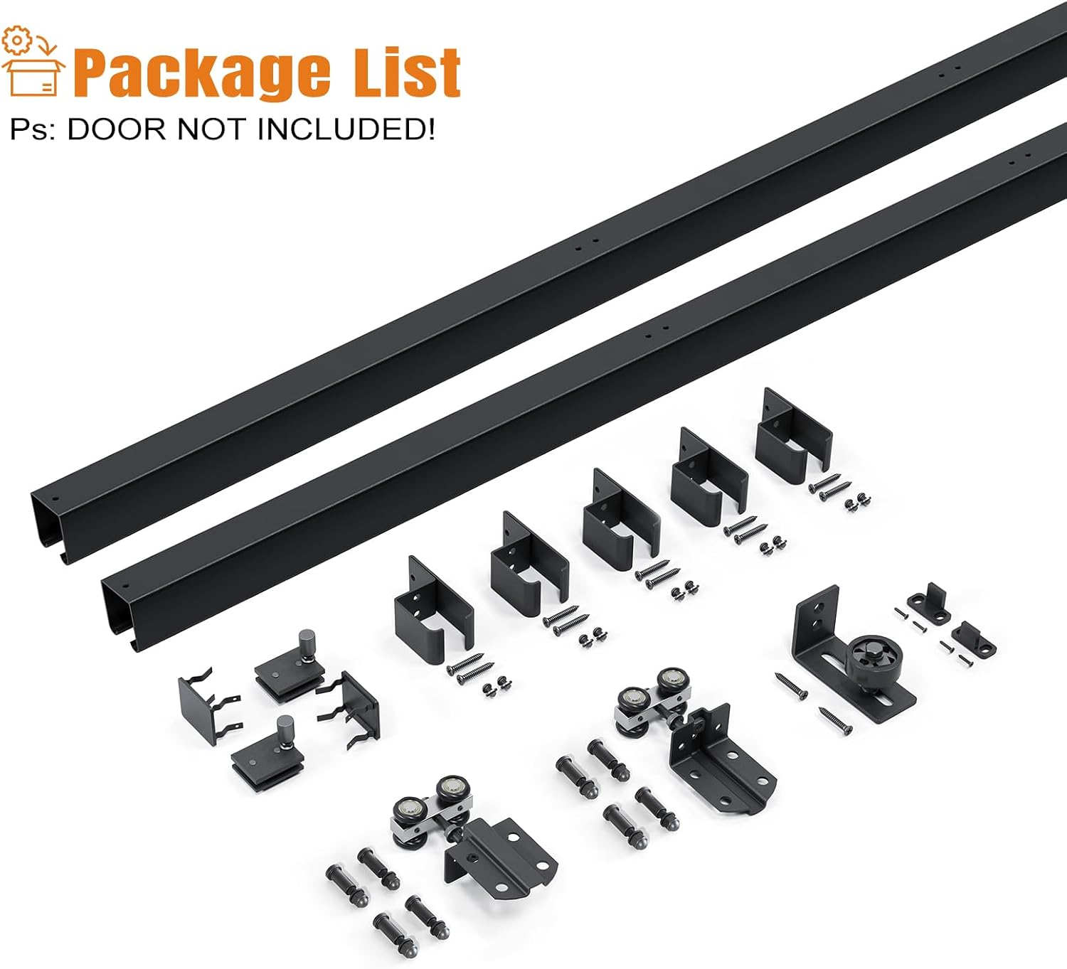 Easelife 8FT Exterior Sliding Barn Door Hardware Kit, Box Rail Track, 450lb Capacity, Black Weather-Resistant Steel, Wall Mount System for Outdoor Use, Fit Single 48in Door