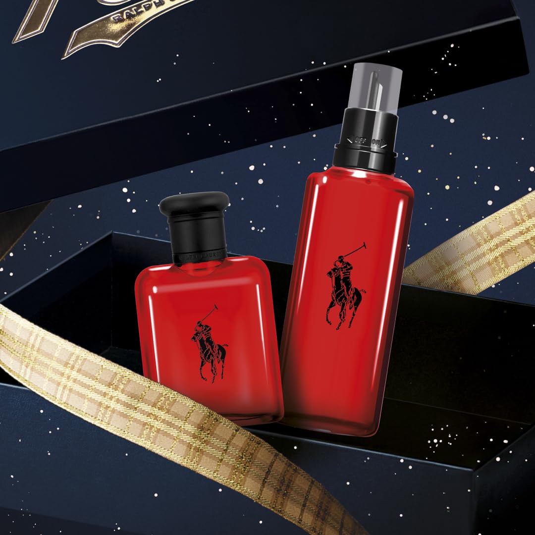 RALPH LAUREN FRAGRANCES - Polo Red - Eau de Toilette - Men's Cologne - Refillable Cologne Set - Woody & Spicy - With Grapefruit, Saffron, and Redwood - 2.5 Fl Oz Bottle & 5.1 Fl Oz