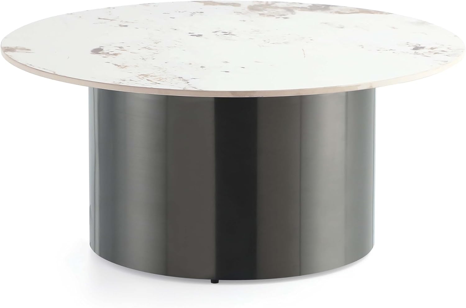 Manhattan Comfort Alondra 2 Piece Set, Round End and Coffee Tables with Sintered Stone Top & Stainless Steel Base, Elegant Design for Modern Living Room, Full Collection, Black