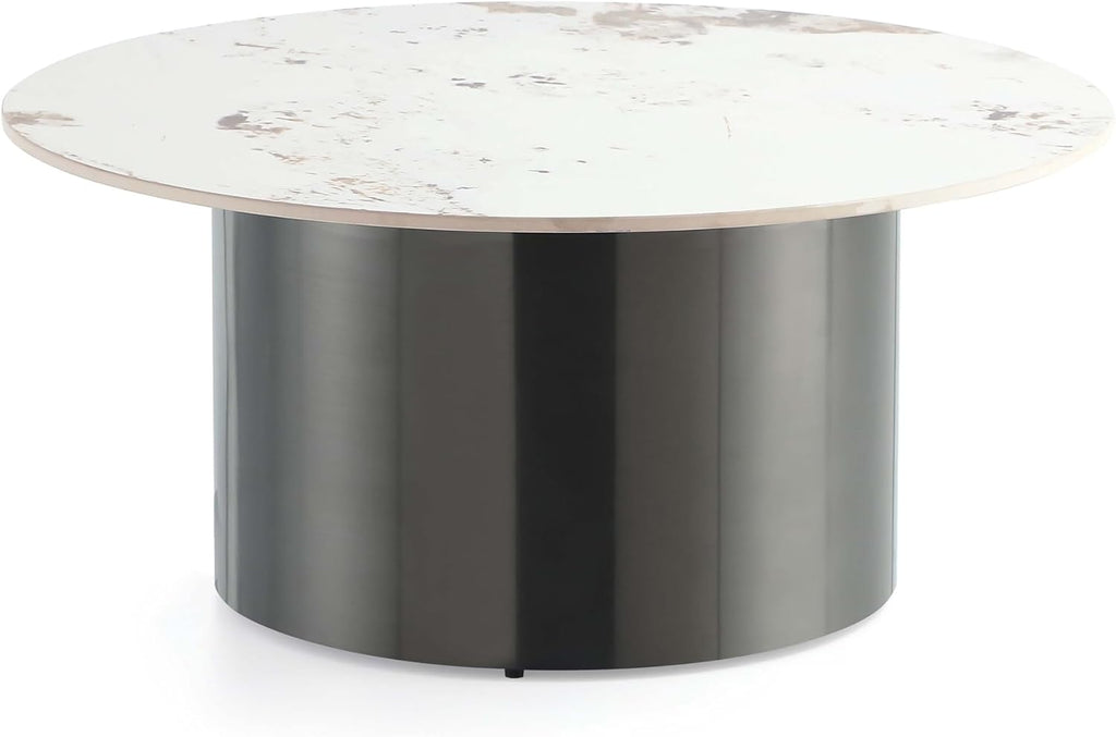Manhattan Comfort Alondra Round Coffee Table with Sleek Sintered Stone Top and Stainless Steel Base, Elegant Design for Modern Living Room, Centerpiece, Black